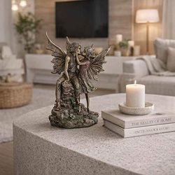 Gave til hende - smuk skulptur af alfer i bronze-finish